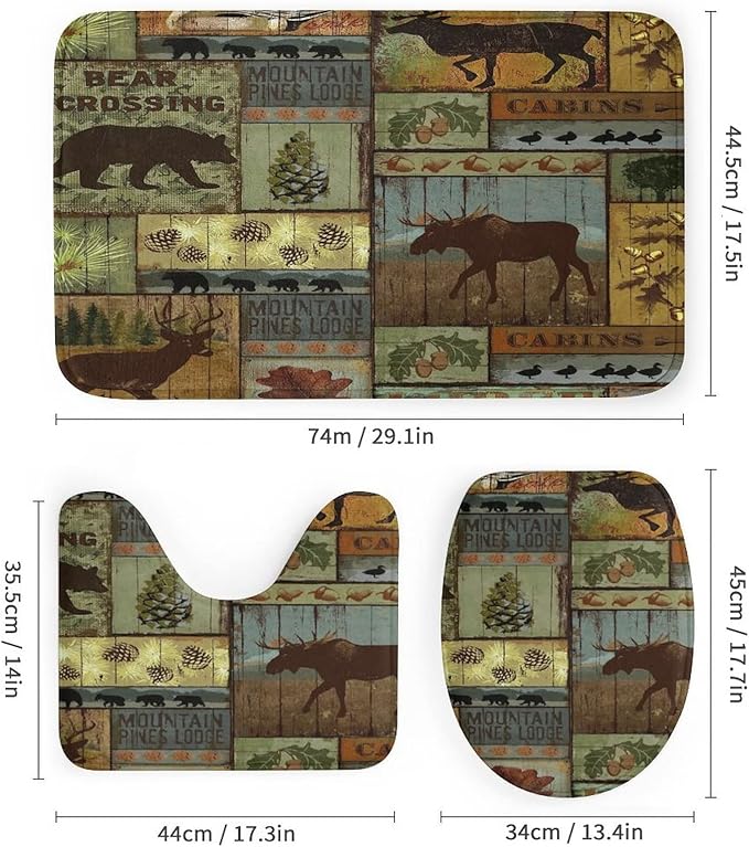 Retro Rustic Style Shower Curtain Sets with Rugs 4 Piece Accessories Bathroom Curtains Shower Set Include Shower Curtain Non-Slip Rug Toilet Lid Cover Bath Mat One Size