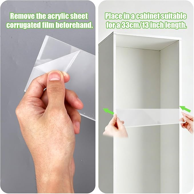 4pcs Medicine Cabinet Shelf Replacement, 13x1.18in/33x7.6cm Wall Mount Acrylic Shelves Board Storage 13 inch Shelving Replacemnt for Bathroom Kitchen Living Room Organizer (Clear)