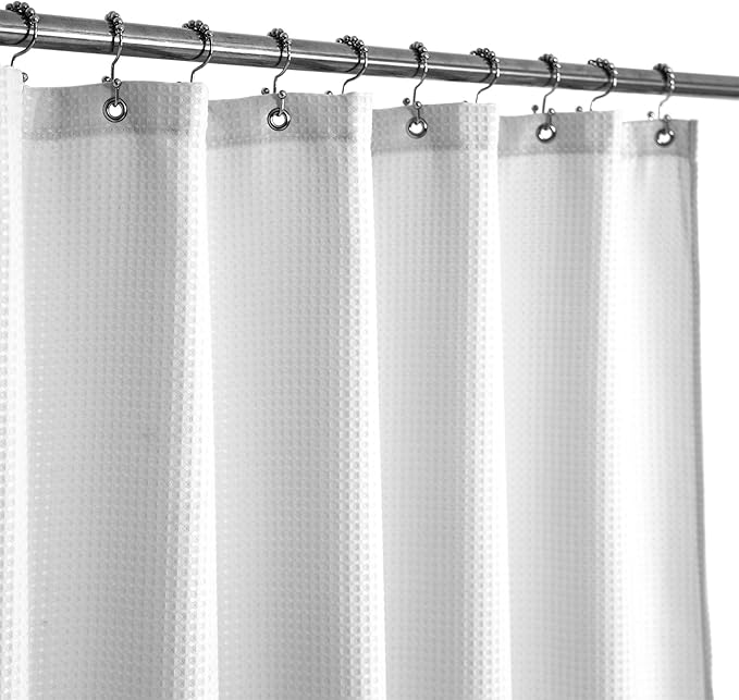 Barossa Design Small Short Shower Curtain Waffle Weave 36 x 60 Inches - 230GSM Heavy Fabric, Water Repellent, Washable, White, 36x60