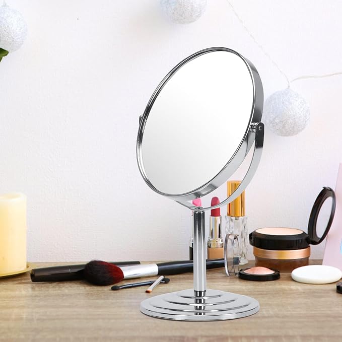 1X 3X Magnifying Makeup Mirror Vanity Mirror for Tabletop, Silver 7 Inch Standing Bathroom Cosmetic Mirror, Portable Double Sided Magnification Mirror