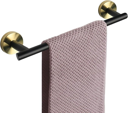 NearMoon Bath Towel Bar, Thicken Stainless Steel Shower Towel Rack Holder Wall Mounted for Bathroom,16-lnch Overall Length-13-lnch Usable Hanging Space (1 Pack, Matte Black & Gold)