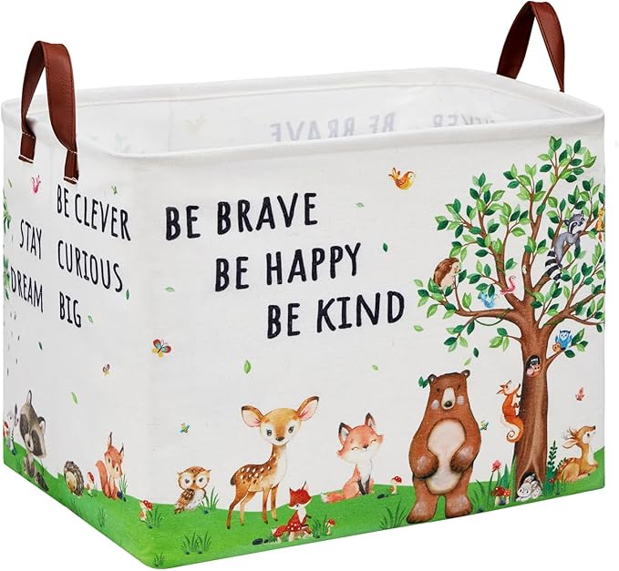 Woodland Nursery Decor Baby Shower Basket , Bear Baby Laundry Basket , Jungle Animal Baby Hamper Fox Rabbit Storage Bin Toy Bin Cute Collapsible Clothes Book Organizer Box