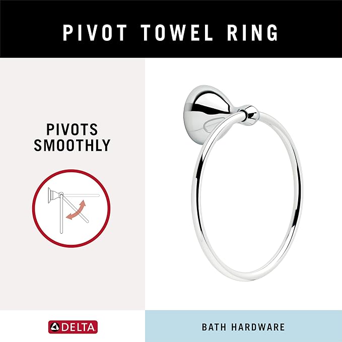 Delta Foundations Hand Towel Holder Polished Chrome Racks for Bathroom Wall Round Ring Holder, Bath Towel Hanger for Kitchen, Bathroom Accessories FNDS46-PC (Pack of 3)