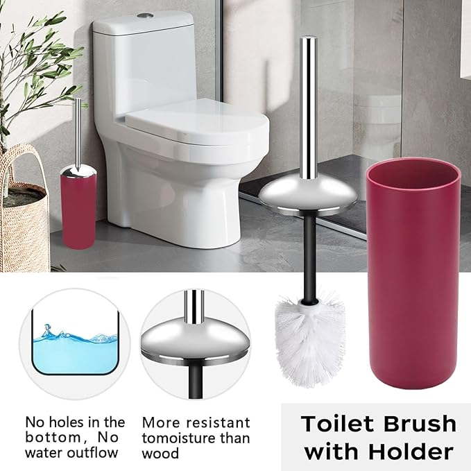 Bathroom Accessories Set, 6Pcs Bathroom Accessory Set Includes Toothbrush Holder, Soap Dispenser, Soap Dish, Toothbrush Cup, Toilet Brush, Trash can for Bathroom Countertop Decor(Burgundy)
