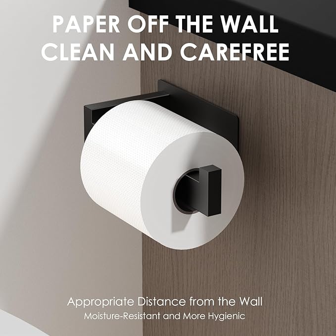 Auxmir Matte Black Toilet Paper Holder, Self Adhesive Toilet Roll Holder Wall Mount, Premium Thicken SUS304 Stainless Steel, Rustproof No Drilling Toilet Tissue Holder for Bathroom Kitchen Washroom RV