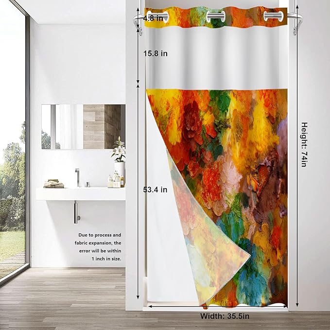 Shrahala Colorful Abstract Paint No Hooks Shower Curtain with Snap in Liner Set, Multicolor Modern Artist Bathroom Décor Polyester Fiber Waterproof for Stall Bathtubs 35.5 X 74 in