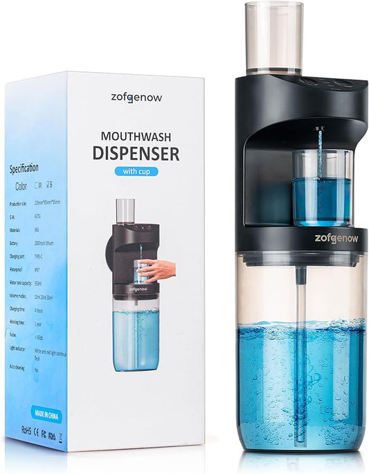 ZOFGENOW Automatic Mouthwash Dispenser for Bathroom,Bathroom Accessories 19.4 Fl Oz Dispensers with Magnetic Cups,Wall Mounted Dispenser,Suitable for All Age Groups,Black