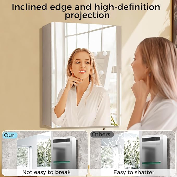 16 x 24 Inch Bathroom Medicine Cabinet with Mirror, Medicine Cabinet Mirror, Bathroom Mirror with Storage with 2 Adjustable Shelves, Assembly Required, Support Recessed or Surface Mount