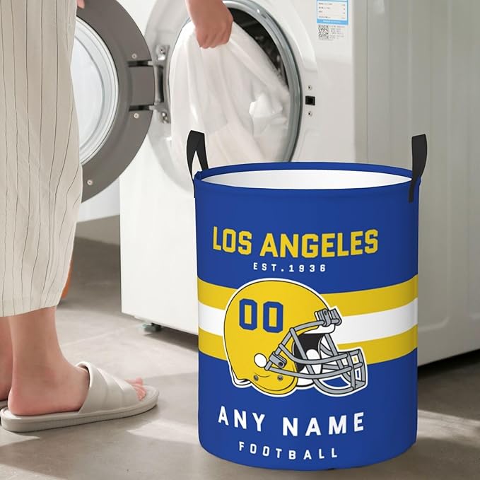 Custom Los Angeles Laundry Hamper - Personalized Football Style Laundry Basket - Customized Name And Number - Dirty Clothes Hamper Waterproof Large Capacity Hamper for Bedroom Bathroom Living Room