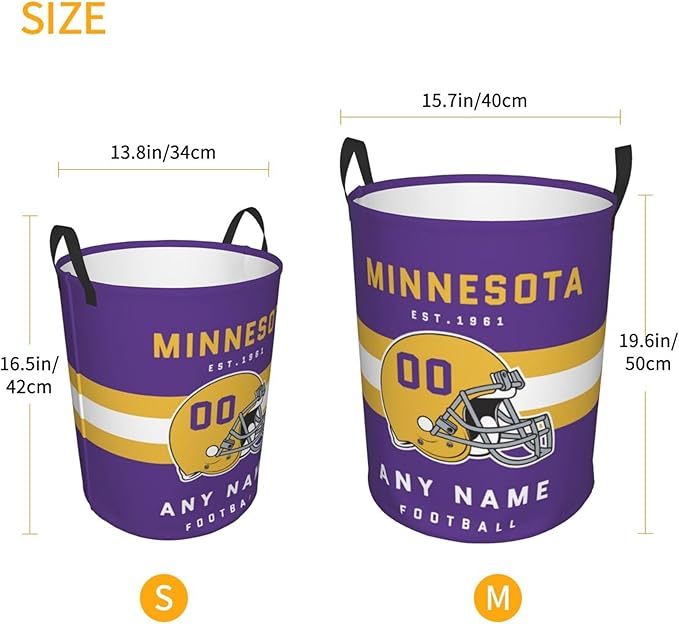 Custom Minnesota Laundry Hamper - Personalized Football Style Laundry Basket - Customized Name And Number - Dirty Clothes Hamper Waterproof Large Capacity Hamper for Bedroom Bathroom Living Room