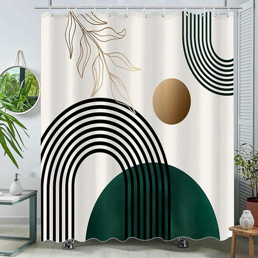 Aipon Green Mid Century Shower Curtain for Bathroom Abstract Boho Shower Curtain Modern Fabric Waterproof Shower Curtains for Bath with 12 Hooks (72'' × 84'', Green)