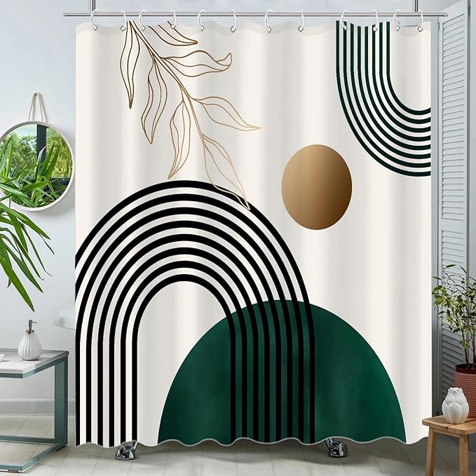 Aipon Green Mid Century Shower Curtain for Bathroom Abstract Boho Shower Curtain Modern Fabric Waterproof Bathroom Curtains (72'' × 72'', Green)
