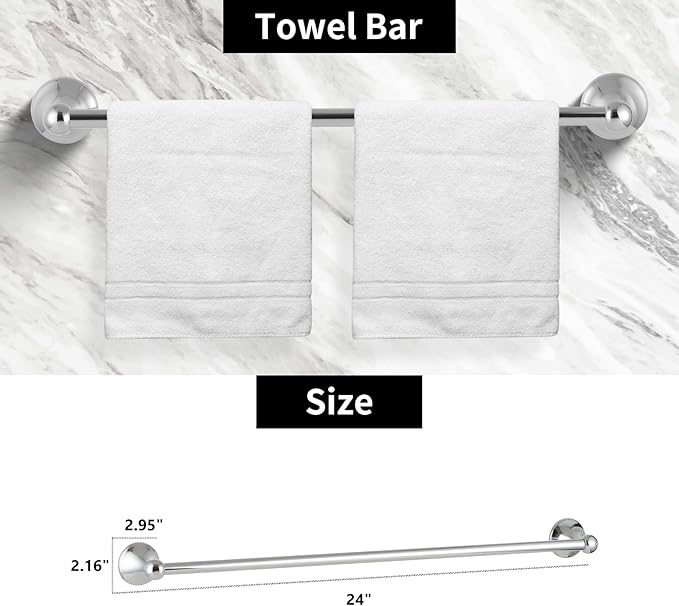 4 Piece Bathroom Hand Towel Holder Set, Adjustable Towel Racks for Bathroom Wall Mounted, Stainless Steel Chrome Towels Bar, 24 Inch Bath Room Accessories Set