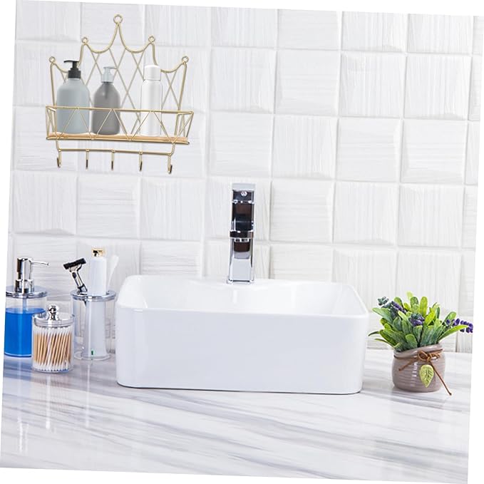 VALICLUD Crown Shaped Wall Storage Rack with Hook Decorative Floating Shelf Golden Color Easy to Install Suitable for Bedroom Bathroom Living Room Home Decor