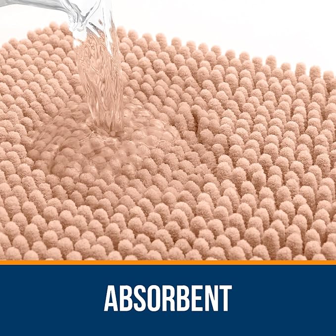 OLANLY Bathroom Rugs 44x32, Extra Soft Absorbent Chenille Bath Rugs, Rubber Backing Quick Dry, Machine Washable Bath Mats for Bathroom Floor, Tub and Shower, Home Decor Accessories, Peach