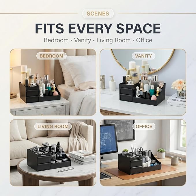 Cologne Organizer for Men, Perfume Organizer with 2 Drawers, Organizer for Bathroom or Bedroom Countertop, for Perfumes, Skincare Products, and Daily Necessities Storage, Gifts for Men
