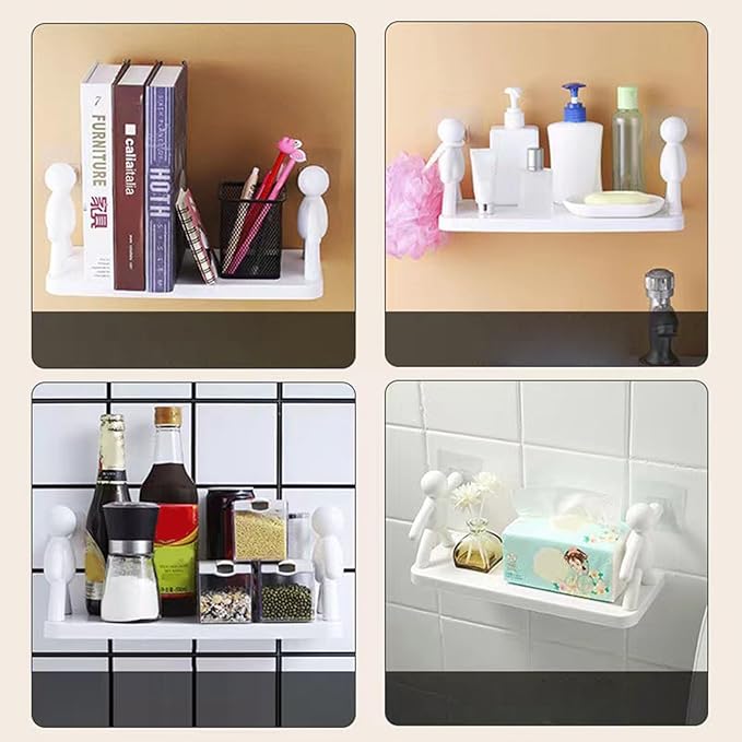 Zerodis Large Storage Space, Stable Load Bearing, Plastic Material Wall Mounted Shelf, with No Hole Installation, for Kitchen, Toilet, Bathroom (White)