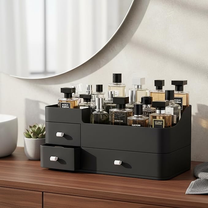 Cologne Organizer for Men, Perfume Organizer, Cologne Stand, Makeup Holder, Bathroom Counter Storage, Bathroom Decor, Gifts for Men, Black