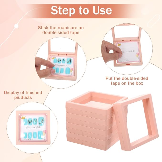 30 Pcs Press on Nail Packaging Box with 90 Pcs Adhesive Double Sided Tape Artificial Nail Display Case Storage Container Box Acrylic Packaging Organizer for Art Home Salon(Pink)