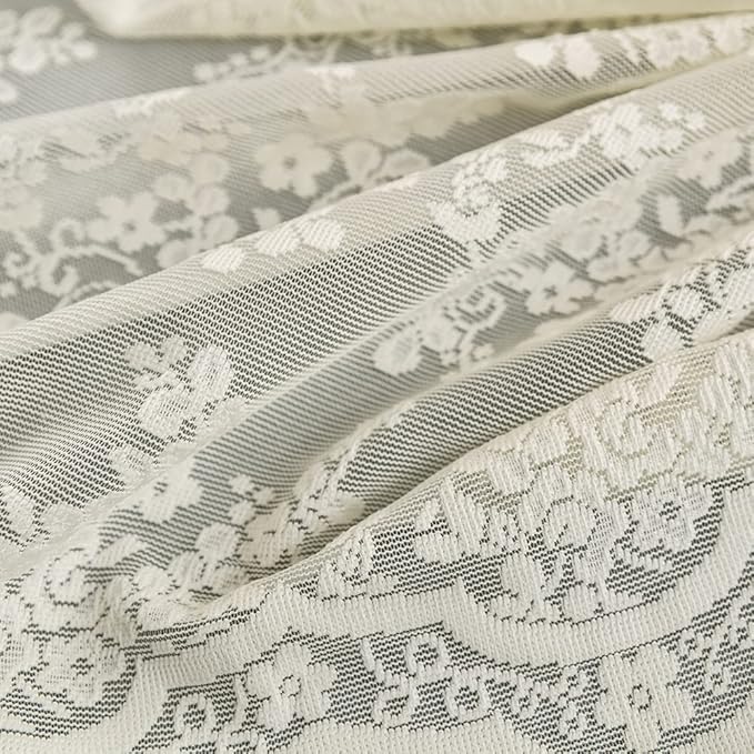 YJ YANJUN Ivory Lace Shower Curtain - Shabby Chic Flower Shower Curtain with Attached Valance, Luxury Lace Curtain for Bathroom, Farmhouse Shower Curtains, 72 x 72 Inch, Light Beige