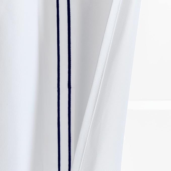 Lush Decor Hotel Collection Shower Curtain Single 72" W x 72" L White & Navy - White Shower Curtains for Bathroom - Bathroom Curtain - Modern Decor