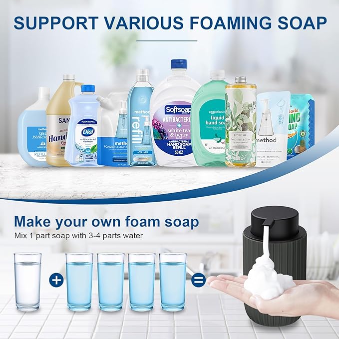 Ceramic Foaming Soap Dispenser, 12 oz Bathroom Foam Hand Soap Dispenser, Refillable Lotion Soap Dispenser with Removable Pump for Kitchen Hand Wash Dispenser, Modern Home Decor(Matte Grey)