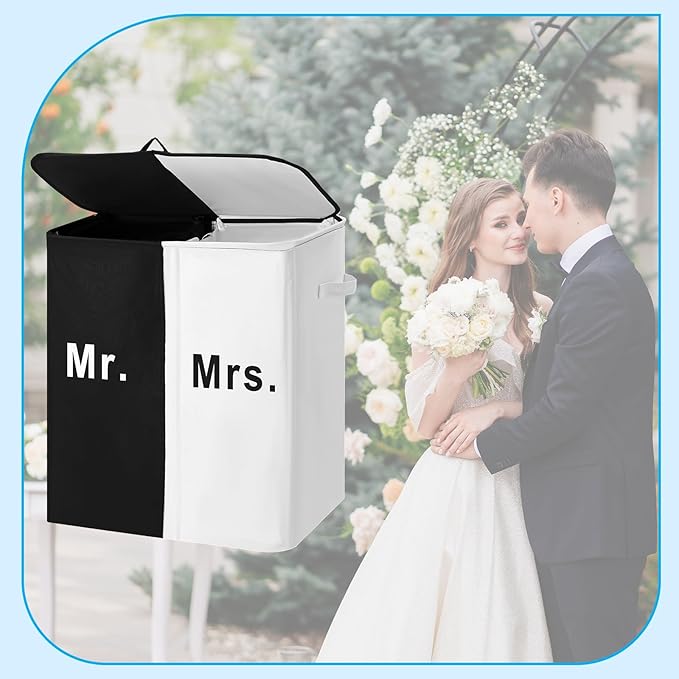 DoubleFill 154L Large Double Laundry Hamper with Lid and Removable Bags Laundry Basket 2 Section Collapsible Dirty Clothes Hamper for Bathroom Bedroom for Husband&Wife Parents or Couple (Mr. Mrs.)
