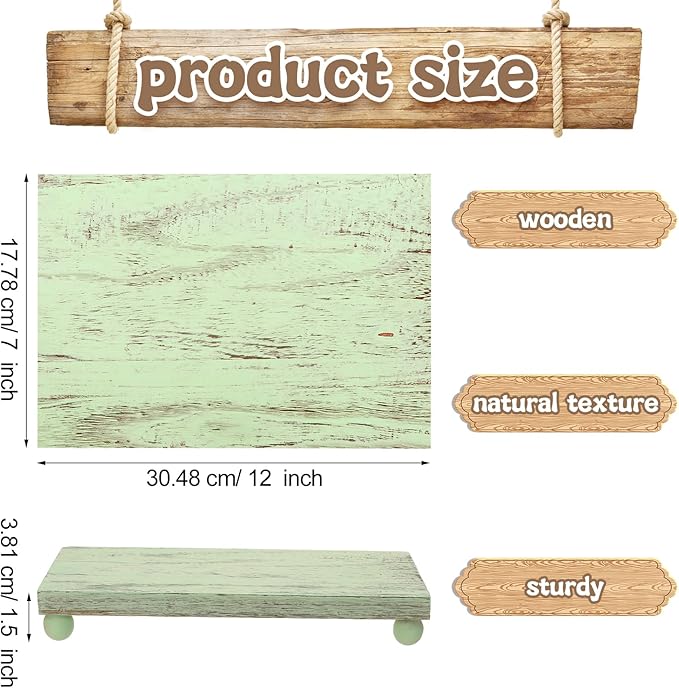 Amyhill Wood Pedestal Stand Kitchen Soap Tray Farmhouse Wooden Riser Stand for Kitchen Bathroom Counter Table Decor Plant Candle Vases Display(Classic,Green,12 x 7 Inch)