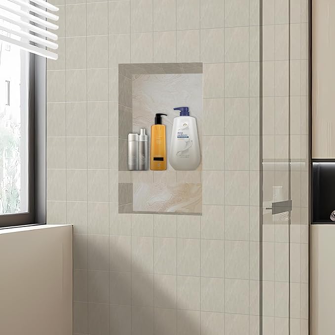 Uni-Green Ready Tile Double Shelf Shower Niche 25" x 17" x 4" Dimensions - Toiletry and Bathroom Niche Storage- Simple Installation with Texture Surface Shower Cubby Double Shelves
