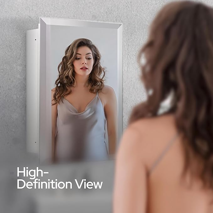 HOUSE REFLECTION Bathroom Medicine Cabinet Mirror – Frameless Beveled Mirror Door, Wall Mounted Bathroom Mirror Cabinet, Recessed or Surface Mount, (12" x 21" Cabinet, 14" x 24" Mirror Door)