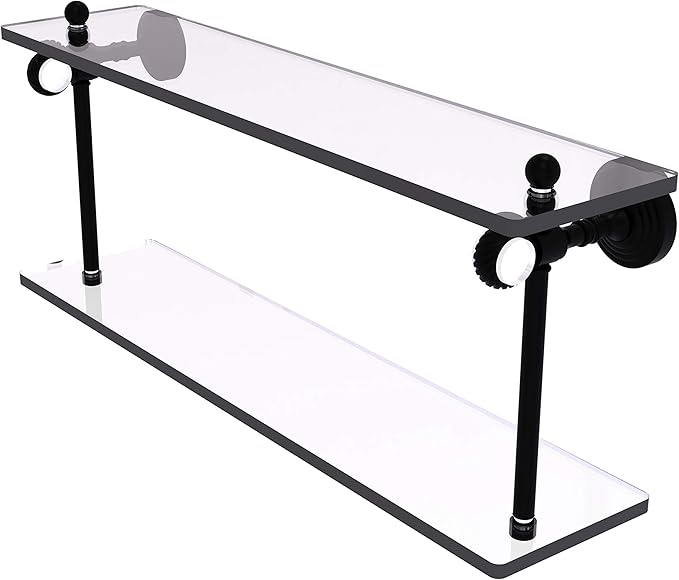 Allied Brass PG-2T-22 Pacific Grove Collection 22 Inch Two Tiered Twisted Accents Glass Shelf, Matte Black