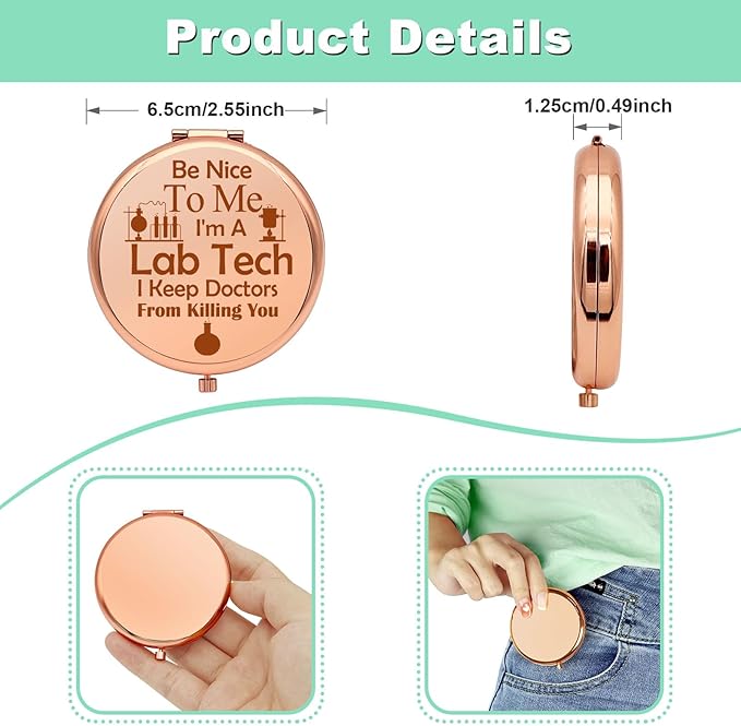 Funny Gift for Lab Tech Compact Makeup Mirror Medical Scientist Gift Laboratory Technician Presents Medical Student Presents Appreciation Pocket Makeup Mirrors for Birthday Graduation