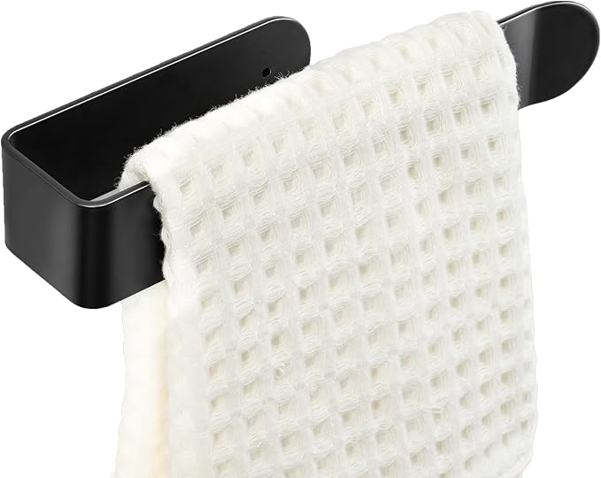 8 Inch Hand Towel Holder, Self Adhesive Towel Bar for Bathroom, Rustproof Aluminum U-Shape Towel Rack Stick on Wall, Black