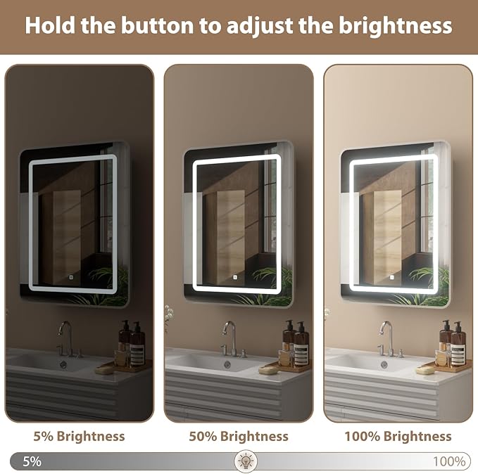 LOVMOR Led Medicine Cabinet with Mirror, Bathroom Vanity Mirror Cabinet with Shelves, 3-Color Lights Dimmer, Silver 30" H x 24" W