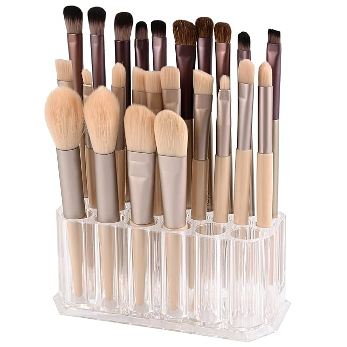 2 Pack Acrylic Makeup Brush Holder, Nail Polish Organizer, Clear Brushes Beauty Organizers and Cosmetic Display Storage Box, Blue