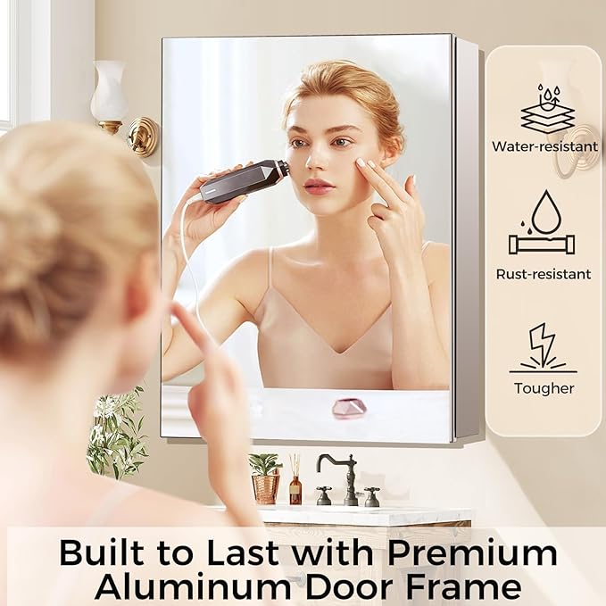 24 x 32 Inch Bathroom Medicine Cabinet with Mirror, Medicine Cabinet Mirror, Bathroom Mirror with Storage with 2 Adjustable Shelves, Assembly Required, Support Recessed or Surface Mount