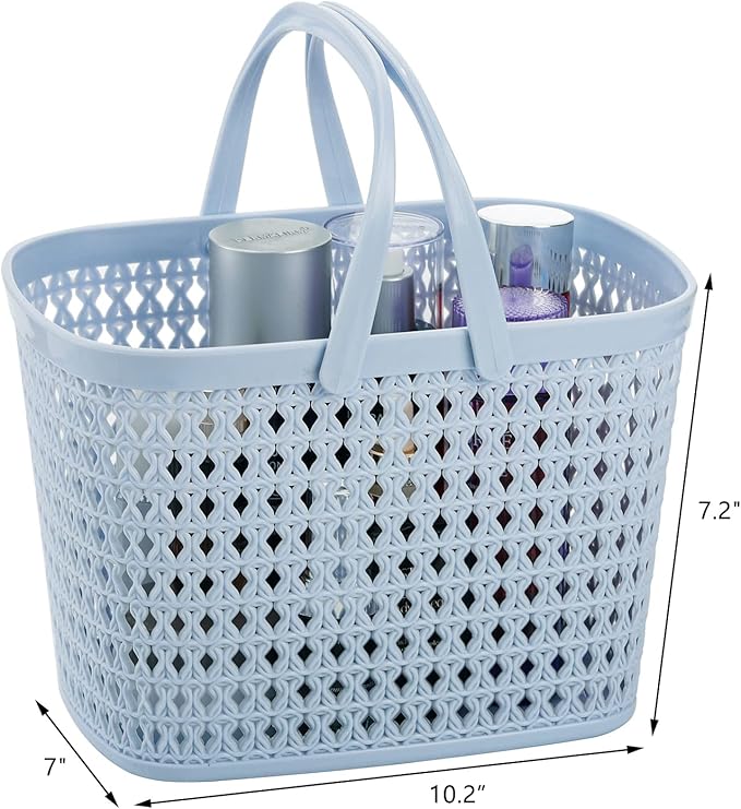 Frcctre 3 Pack Portable Shower Caddy Basket, Plastic Storage Baskets with Handle Plastic Tote Storage Basket Easter Baskets Toiletry Organizer for Bathroom, Kitchen, Pantry, College Dorm