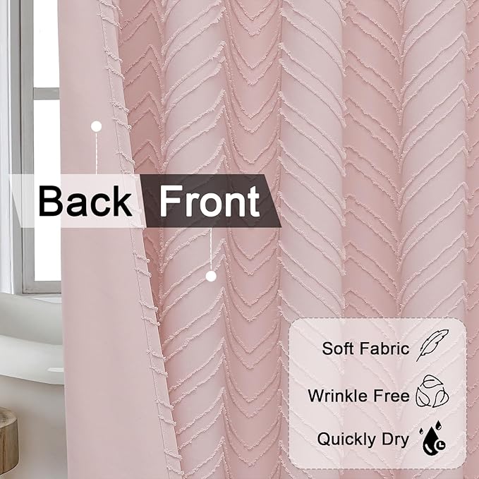 OVZME Blush Pink Small Shower Curtain for Bathroom, Modern Farmhouse Boho Textured Tufted Chevron Striped Bathroom Shower Curtain, Protect Privacy Bath Decor, 36Wx72L Inches
