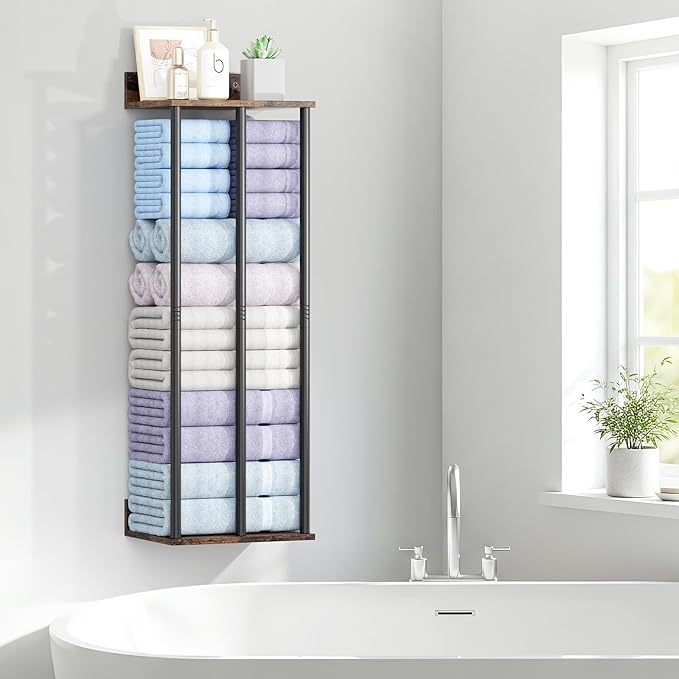 Large Towel Racks for Bathroom Wall Mounted, Updated 3 Bar Bath Towel Holder for Bathroom Wall, 34'' Bath Towel Rack for Bathrooms, Metal Small Bathrooms Towel Storage Rack, RV Towels Rack, Rustic