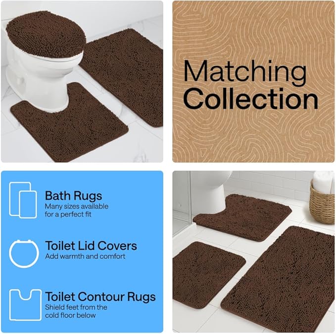 GORILLA GRIP Bath Rug Mat 44x26, Thick Soft Absorbent Chenille, Quick Dry Microfiber Mats, Rubber Backing Washable Shower Floor Rugs, Bathmat Runner, US Designed Bathroom Home Decor Accessories Brown