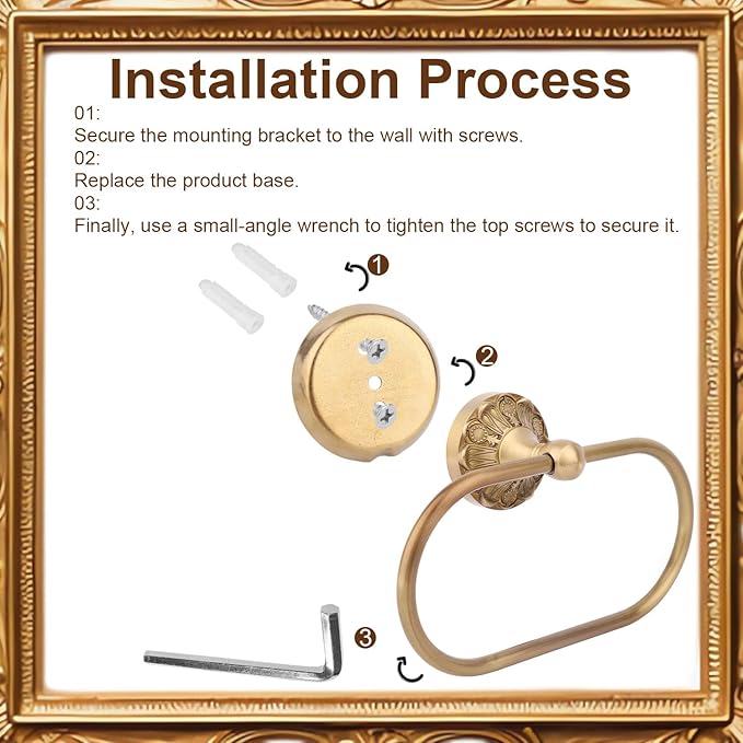 Antique Brass Towel Rack Holder, Oval Retro Brass Hand Towel Ring Wall Mounted Bathroom Accessories for Home Hostel