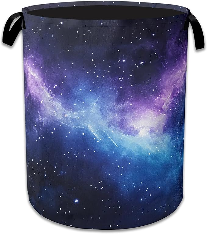 Purple Galaxy Laundry Basket Collapsible Laundry Hamper with Handle, Oxford Clothes Toy Storage Bin for Bathroom Bedroom Room Decor, Gift Basket 16" X 20.8"