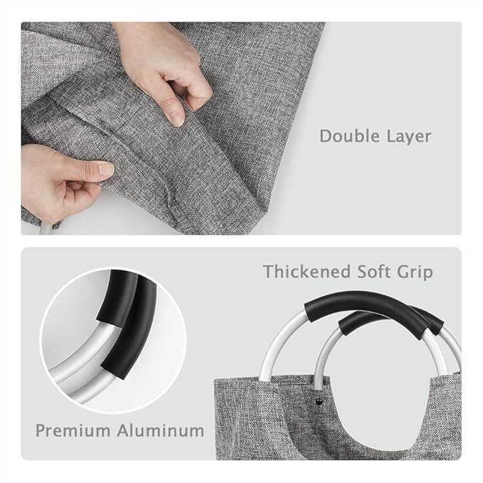 Large Laundry Hamper Bag Collapsible, Tall Laundry Basket with Sturdy Handles, Fabric Dirty Clothes Bin for Laundry, College Dorm, Boys, Man, Durable Heavy Duty Two-Layer ?€? 90L Grey