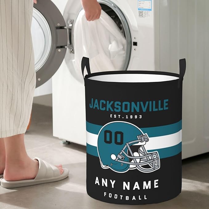 Custom Jacksonville Laundry Hamper - Personalized Football Style Laundry Basket - Customized Name And Number - Dirty Clothes Hamper Waterproof Large Capacity Hamper for Bedroom Bathroom Living Room