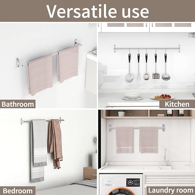 JUYSON 24 Inch Bathroom Towel Bar, Towel Racks for Bathroom Wall Mounted, Stainless Steel Heavy Duty Modern Single Towel Bar Holder Towel Rod Wall Mounted(Single Bar-Brushed Nickel,24 in)