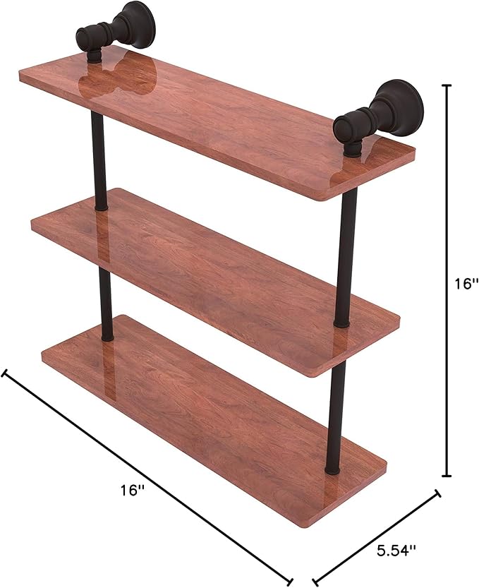 Allied Brass CL-5-16-IRW Carolina Collection 16 Inch Triple Wood Shelf, Oil Rubbed Bronze