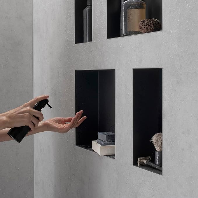 hansgrohe XtraStoris Minimalistic Recessed Wall Niche with Open Frame 12"x 6"x 4" in Matte Black, 56070670