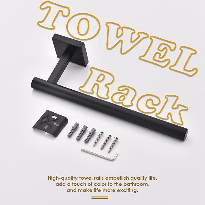 Black Hand Towel Holder,Thicken SUS 304 Stainless Steel Towel Bar Towel Ring for Bathroom, Modern Design Hand Towel Rack Towel Hanger Wall Mounted