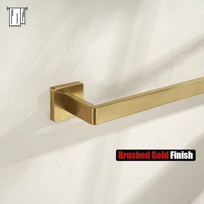 JQK Gold Towel Bar, Rounded Edges 29.41 Inch Towel Rack, 304 Stainless Steel Bathroom Wall Mount, Useable Length 27 Inch, TB250L27-BG