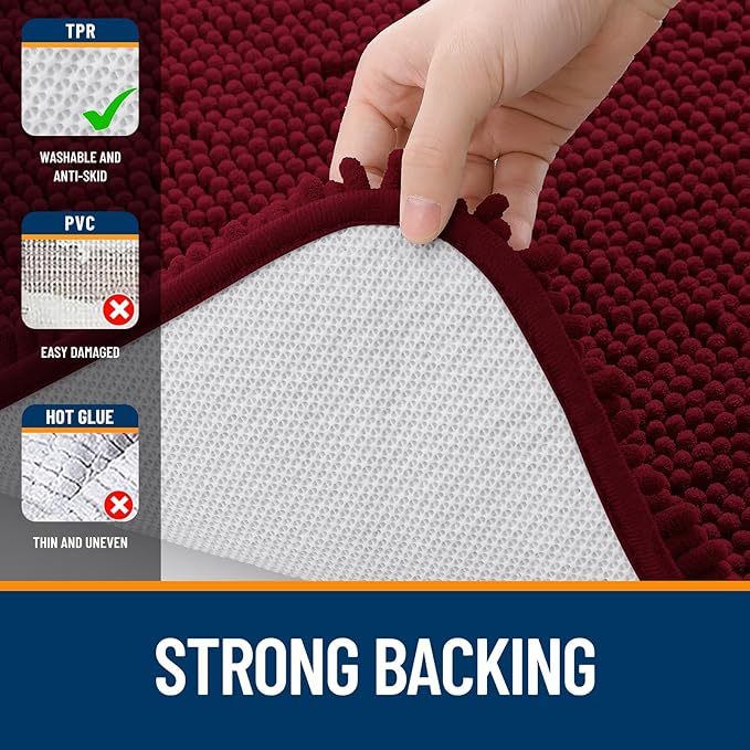 OLANLY Bathroom Rugs 40x32, Extra Soft Absorbent Chenille Bath Rugs, Rubber Backing Quick Dry, Machine Washable Bath Mats for Bathroom Floor, Tub and Shower, Home Decor Accessories, Burgundy